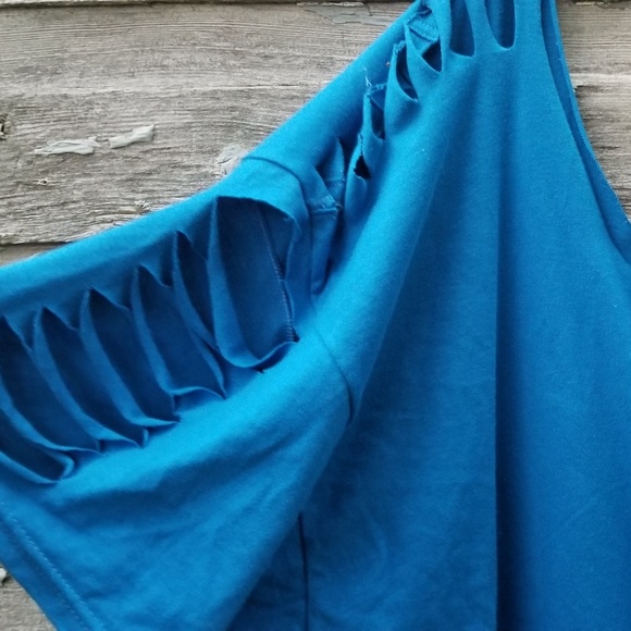 Destroyed Slashed Royal Blue Tee - Picture 3 of 6